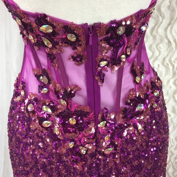 Strapless Purple & Pink Sequin Gown - Picture 4 of 9